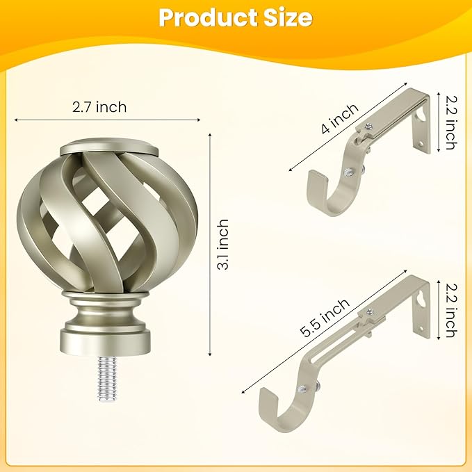 Curtain Rod for Windows 28 to 48 inches: 1 inch Diameter Heavy-duty Adjustable Decorative Curtain Rod, Silver Boho Rustic Drapery Rods with Twisted Cage Finials for Bedroom & Living Room