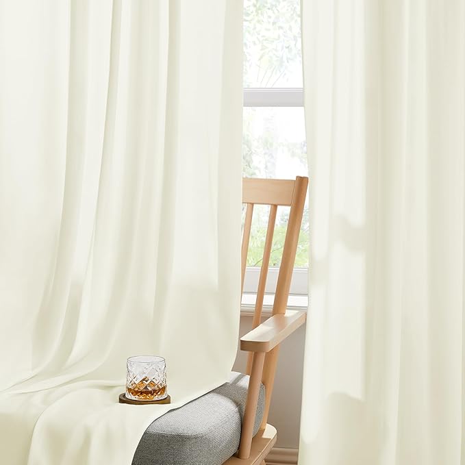 HOMEIDEAS Non-See-Through Ivory Privacy Semi Sheer Curtains 63 Inches Long 2 Panels Set Light Filtering Curtains for Living Room Bedroom Drapes,W52xL63