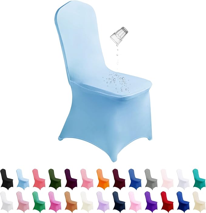 SuperO Waterproof Spandex Chair Cover 25PCS, Stretch Dining Chair Covers, Polyester Outdoor Chair Covers, Protector Stretch Chair Cover for Party Universal, Banquet, Wedding Event, Hotel(Blue Mist)