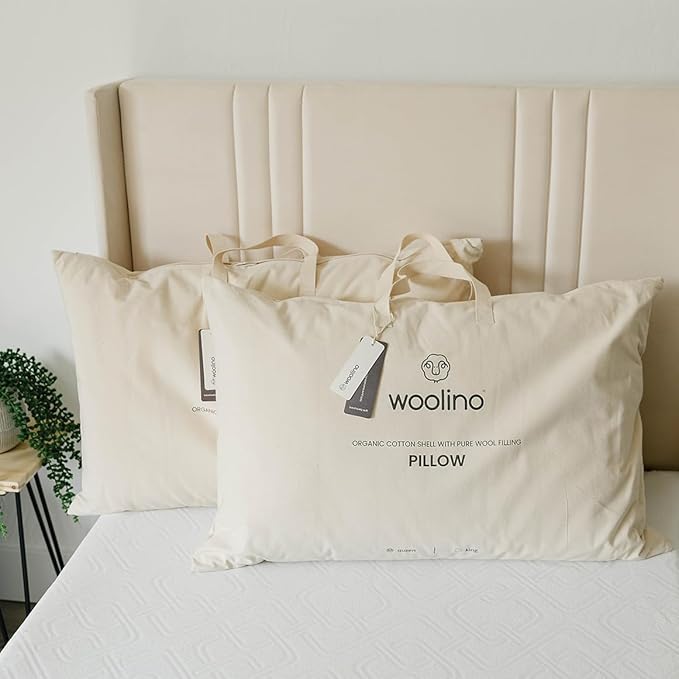 Woolino Premium Wool Pillow, Breathable 100% Wool Fill & Organic Cotton Cover Pillow Insert & Washable Quilted Shell, Sleeping Pillow with Adjustable Loft to Customize Thickness, King - 20x36 Inches
