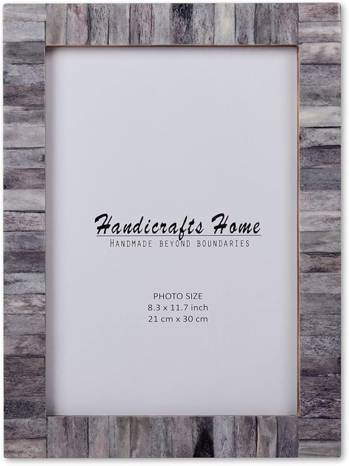 Handicrafts Home 8.3x11.7 Poster Frame- Grey Bone Inlay Classic Collection Wall Mount Decorative Picture Frame for Posters, Photos, Diplomas, Certificates, Art Work - Handmade Vintage Home Decor Gift