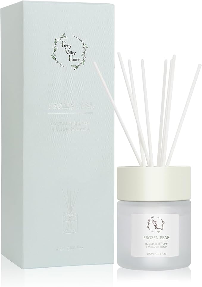 Reed Diffuser Set, Pretty Valley Home Diffuser 100Ml / 3.38Fl Oz Gift Box - Includes Reed Diffuser Sticks, Long Lasting Fragrance Oil and Glass Bottle for Office Living Room Decor (White Musk)