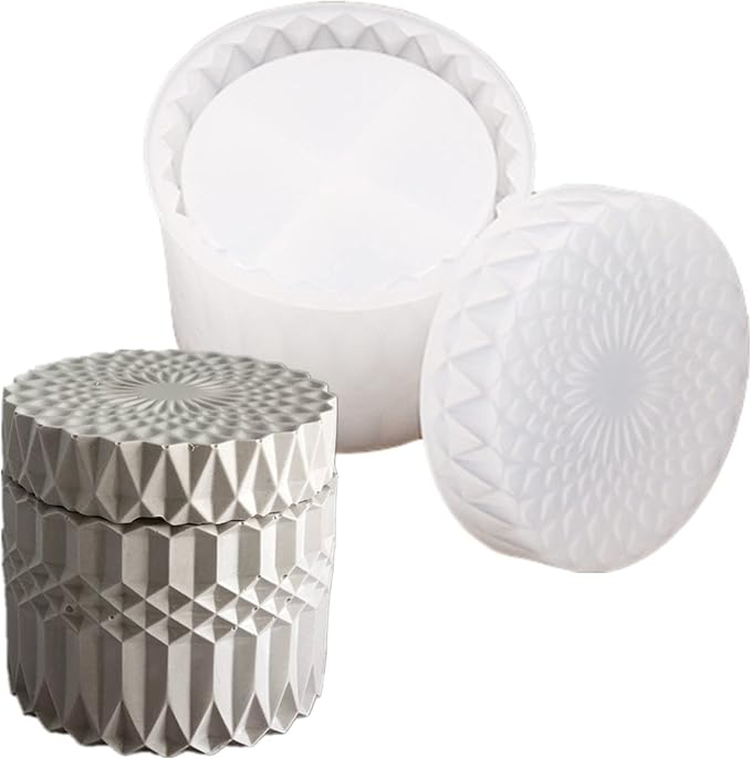 Concrete Flower Pot Silicone Mold with Lid Mold Retro Ripple Silicone Succulent Planter Mold Candle Pen Holder Cement Clay Mold Epoxy Resin Jewelry Storage Box Mould