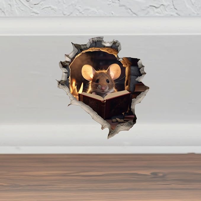 FHJ1376: Mouse Hole In Wall 3D Prank Sticker - Funny Peel And Stick Decal - Premium Quality Vinyl Bumper Stickers 2-Pack | 5-Inch on Widest Side | Made in USA