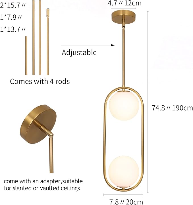 SeeU Modern Pendant Lighting Mid Century Globe Pendant Light Fixture Gold Pendant Chandelier Hanging Lighting Fixture with White Globe Glass Lampshade for Kitchen Island Dining Room Bedroom