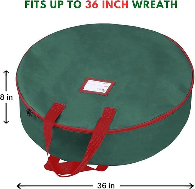 Primode Heavy Duty Christmas Wreath Storage Bag 36"- Handles Made Of Durable 600D Oxford Polyester Material Storage Bag 36” Holiday Wreaths (Green)