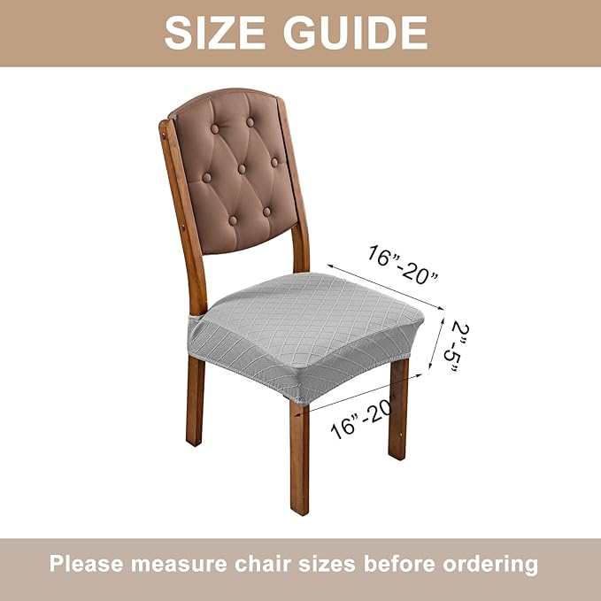 Genina Waterproof Seat Covers for Dining Room Chairs Covers Dining Chair Slipcovers Protector, No Rear Covers (Grey, 4 Pcs)