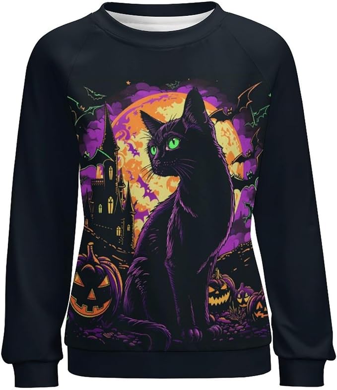 Halloween Sweatshirts for Women Funny and Spooky Print Crewneck Oversized Pullover Outdoor Lounge Fashion Sweater