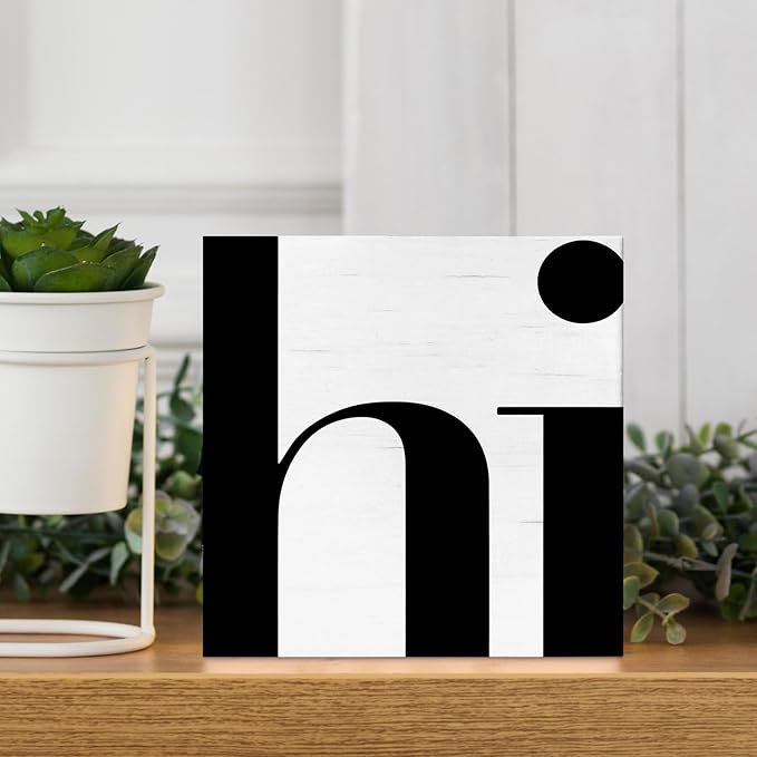 JXREQ Office Welcome Home Sign Desk Decor, Hi Sign, Home Office Decor, Farmhouse Decor Housewarming Nursery Living Room Kitchen Bathroom Tabletop Decor, 5x5 Inch