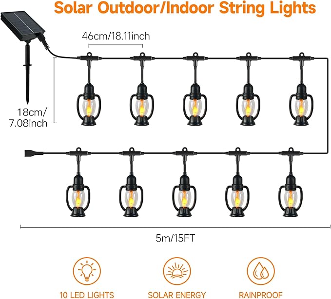 15FT Solar String Lights Waterproof for Outdoor, Patio Lights Solar Powered, LED Shatterproof Bulbs, Solar Light for Camping Backyard Garden(Mini Lantern-Warm White)