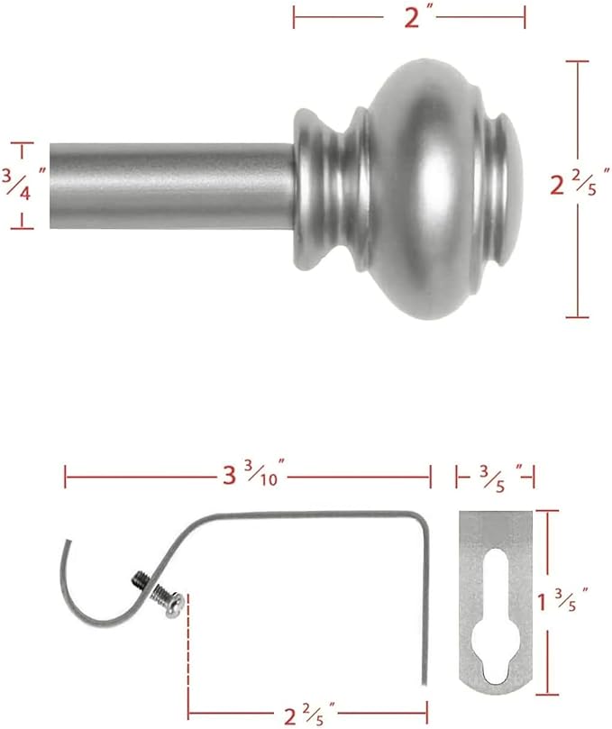 H.VERSAILTEX Curtain Rods for Windows 16.2 to 28.2 Inches 3/4 inch Diameter Adjustable Decorative Telescoping Curtain Rod with Brackets Heavy Duty Splicing Window Rods with Classic Finials, Nickel