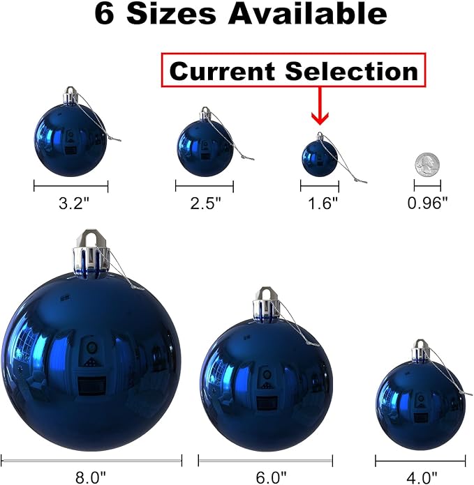 Navy Blue 1.6" Small Christmas Balls Christmas Tree Decoration Ornaments Shatterproof Hanging Balls for Birthday Halloween Holiday Wedding Decorations Set of 36pcs