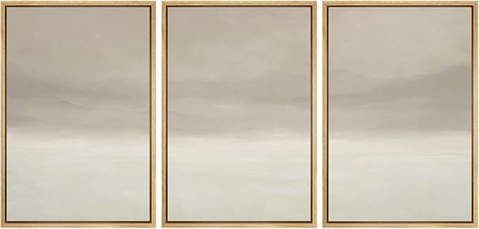 MUDECOR Framed Wall Art Print Set Misty Horizon Minimalist Foggy Mountain Landscape in Soft Neutral Tones Illustrations Realism Decorative for Living Room, Bedroom, Office - 24"x36"x3 Natural