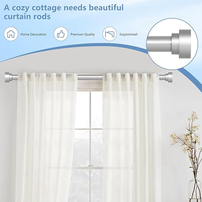 HEI! DEAR Silver Curtain Rods for Windows 72 to 144 Inch(6-12ft),1 Inch Heavy Duty Curtain Rods,Adjustable Long Curtain Rod,Single Drapery Rods,Telescoping Window Curtains Rods 30-144",Antique Silver
