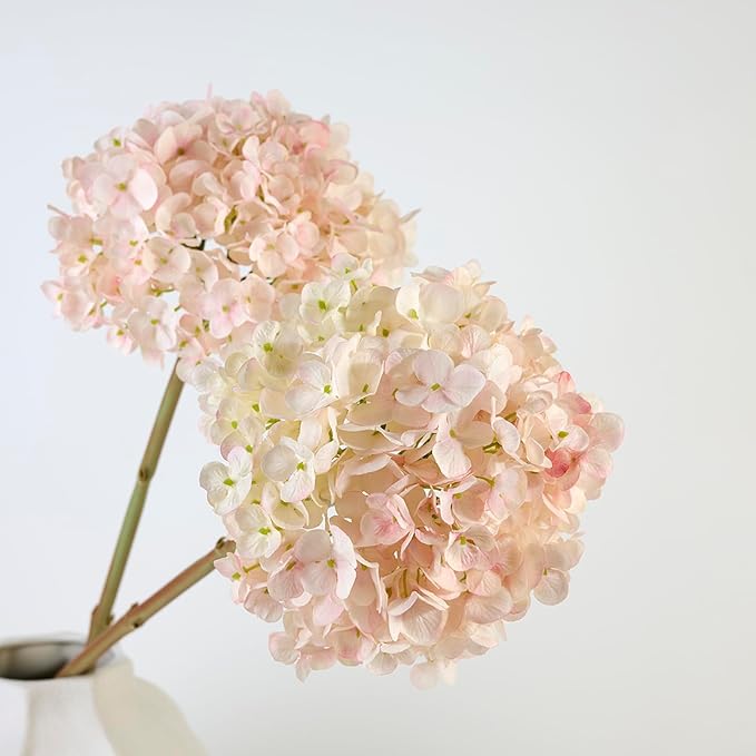 Hydrangea Artificial Flowers, Gradient Color 2PCS Fake Real Touch Large Faux Hydrangea Silk Bouquet with Stems Home and Office Decoration (Pink)