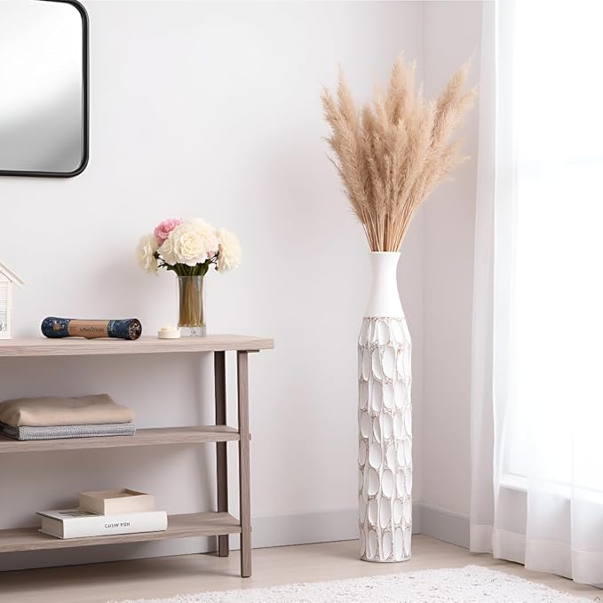 27.5" Vase - White Vases for Home Decor, Tall Cylinder Slim Neck Floor Vase for Modern Rustic Home Decor for Living Room, Wedding, Office, Resin Tall Vases