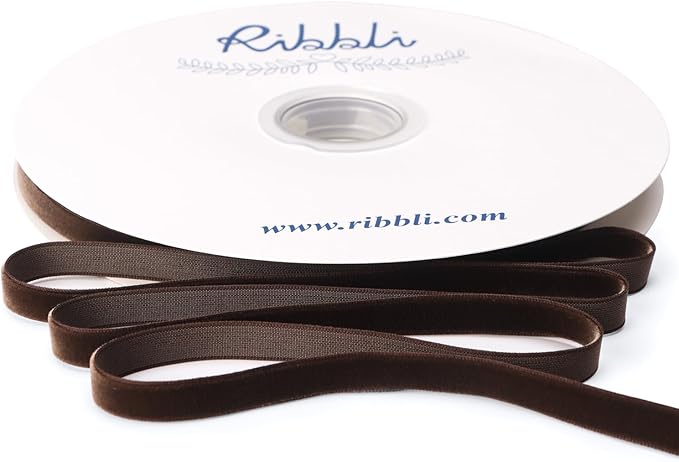 Ribbli Brown Velvet Ribbon 3/8 Inches Continuous 25 Yard Spool Brown Christmas Ribbon for Gift Wrapping Crafts Home Decor