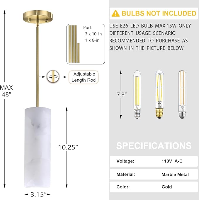 Natural Alabaster Cylinder Marble Hanging Kitchen Island Modern Industrial Farmhouse Pendant Ceiling Light Fixture,3 Pack Gold Finish Over Sink Restaurant bar Corridor