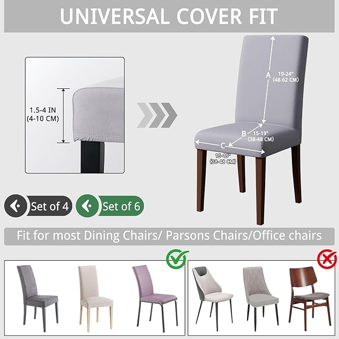 Dining Chair Covers Set of 6, Stretch Kitchen Removable Washable Chairs Slipcovers Seat Protector for Home, Party, Banquet (Light)