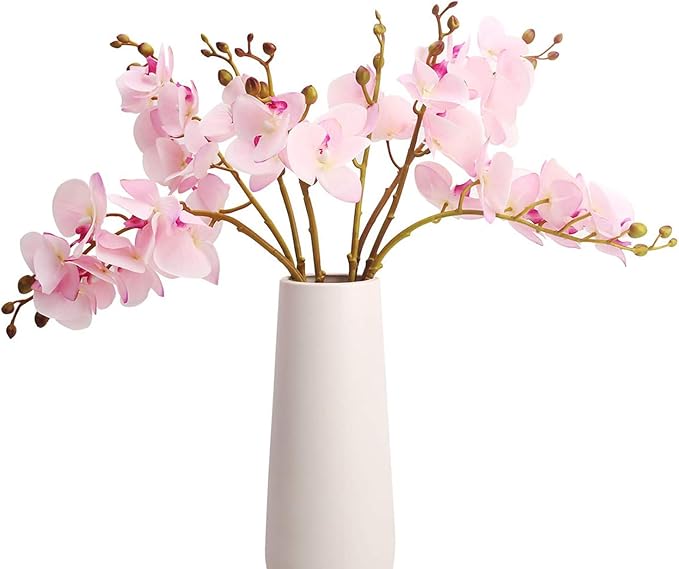 BOMAROLAN Artificial Orchid Faux Flowers Butterfly Orchid 4 Pcs Real Touch Double Branch Silk Flowers (No Vase) for Wedding Home Party Hotel Yard Decoration Restaurant Patio Festive Furnishing (Pink)
