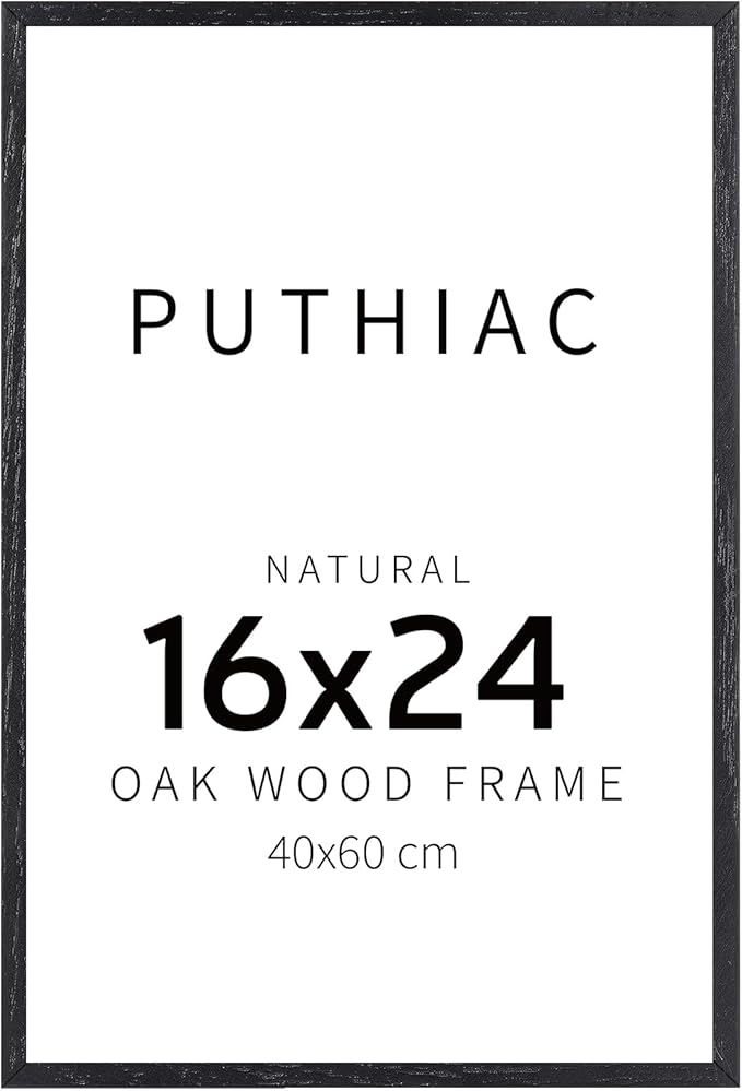 puthiac 16x24 Black Oak Wood Picture Frame - Minimalist 16x24 Poster Frame, 16"x24" Frame Wood, Natural Solid Wooden Picture Frames for Wall Art Photo and Prints (1 Pack, Black)