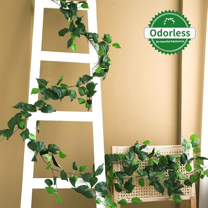 3 Strands Artificial Vines Kit, 71" Silk Eucalyptus Ivy Garland Green Leaves Natural Odorless, Fake Greenery Hanging Plants Decoration for Home, Bedroom, Wall, Party, Wedding Decor