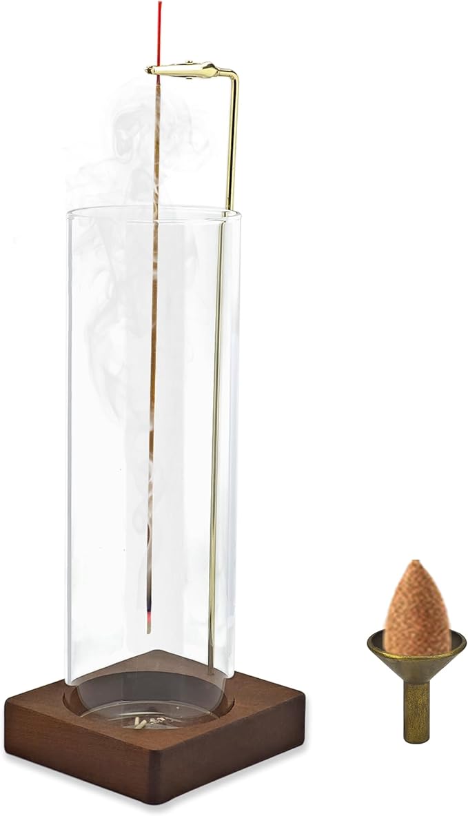 1 Pack HZCPENG Incense Holder, 2 in 1 Incense Burner for Sticks or Backflow Incense, Anti-ash Round Incence-Stick Holder with Wooden Base for Meditation, Yoga, Relaxation, and Home Décor