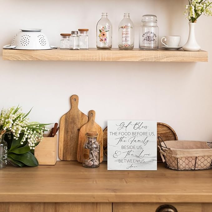 Christian Kitchen Decor, God Bless the Food Before Us Sign, White Wooden Box Sign, Bible Verse Home Decor, Farmhouse Wood Decors for Dining Room, Housewarming Gift for Christian