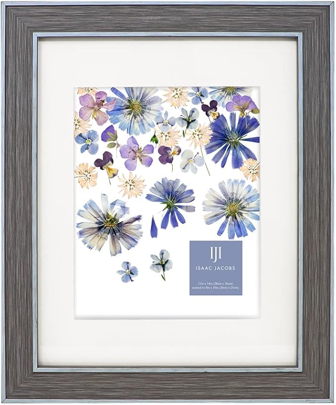 Isaac Jacobs 11x14 (Matted 8x10) Brown w/Blue (Vertical & Horizontal) Double Border Picture Frame, Wall-Mountable, Made for Photo Gallery and Wall Art, Home or Office (11x14, Brown W/Blue)
