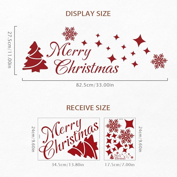 MoharWall Christmas Tree Stickers Decor Winter Snow Large Wall Decals Merry Christmas Window Cling Quotes Star Vinyl Art Decoration