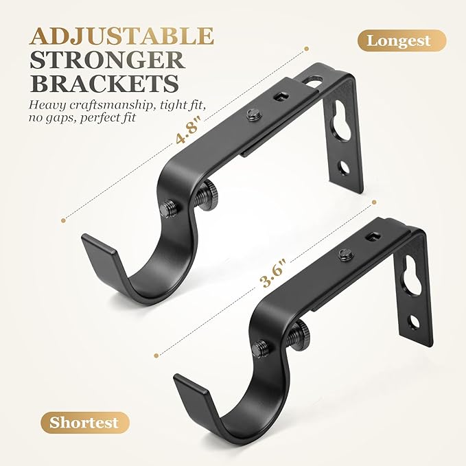 1 Inch Black Curtain Rods for windows,Heavy Duty Curtain Rods for Windows 48 to 84 Inch,Standard Decorative Window Curtain Rod Set with Brackets for bathroom Kitchen Bedroom Window