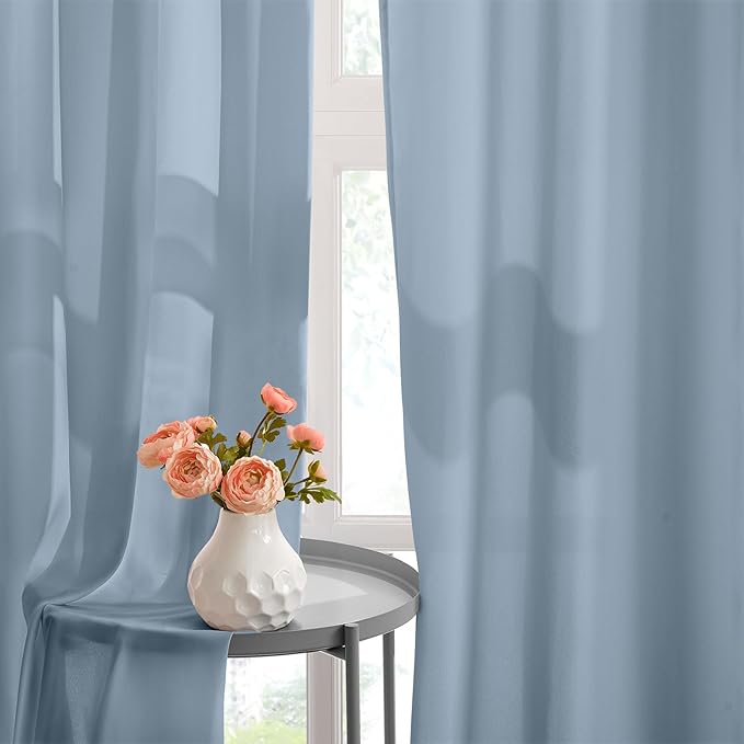 HOMEIDEAS Non-See-Through Stone Blue Privacy Semi Sheer Curtains 96 Inches Long 2 Panels Set Light Filtering Curtains for Living Room Bedroom Drapes,W52xL96