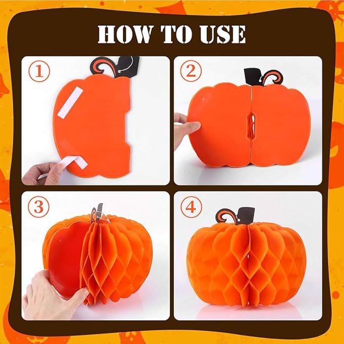HGJST 6 Pack Paper Pumpkin Honeycomb Pumpkin Centerpieces 3D Tissue Pumpkins 10.2 Inch Hanging Decoration for Halloween/Thanksgiving Fall Festival Party Supplies