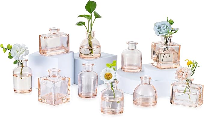 Glasseam Champagne Glass Bud Vase: Mini Small Vases for Centerpieces Cute Flower Vase Set of 10 Tiny Vases for Flowers Decorative Centerpiece for Table Decor Wedding Party Dining Room Decoration