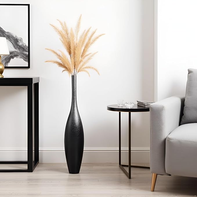 27.5" Tall Modern Floor Vase - Black with Silver Galaxy Ombre Finish - Resin Decorative Vases with Slim Neck & Weighted Base - Large Home Decor Vase for Living Room, Entryway