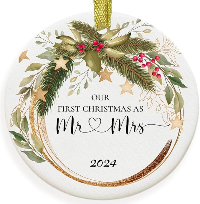 Wedding Gifts for Couple, Our First Christmas Married Ornament 2024, First Christmas Married Ornament, 1st Xmas As Mr and Mrs, Newlywed Gifts for Couples 2024