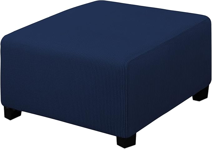 Easy-Going Stretch Ottoman Cover Folding Storage Stool Furniture Protector Soft slipcover with Elastic Bottom (Medium,Navy)