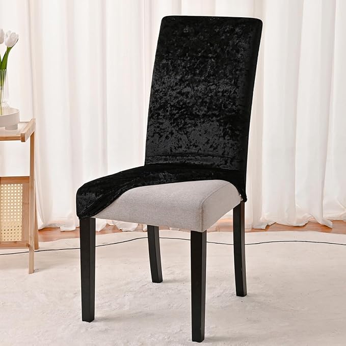 BESPORTBLE Elastic Stretch Dining Chair Slipcover Protector Wrinkle-Resistant Washable Seat Cover with Sewn-in Band Comfortable Slipcovers for Dining Chairs Easy Fit and Storage Black