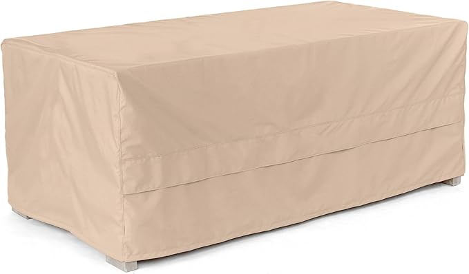 Covermates Ultima Rectangular Ottoman Cover – Heavy-Duty 600D Polyester, Drawcord Hem, Covered Mesh Vent, Double-Stitched Seams, Weather-Resistant Outdoor Protection, 50W x 30D x 25H, Ripstop Tan