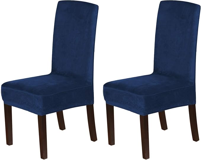 H.VERSAILTEX Velvet Dining Chair Covers Stretch Chair Covers for Dining Room Set of 2 Parson Chair Slipcovers Chair Protectors Covers Dining, Soft Thick Solid Velvet Fabric Washable, Navy