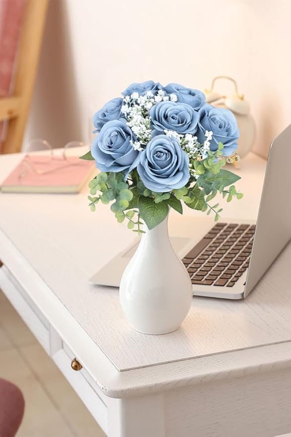 Artificial Rose Flower Artificial Flowers Flower with Long Stem Silk Roses Bouquet for Wedding Bridal Shower Party Home Decoration (Dusty Blue, 50 Pcs)