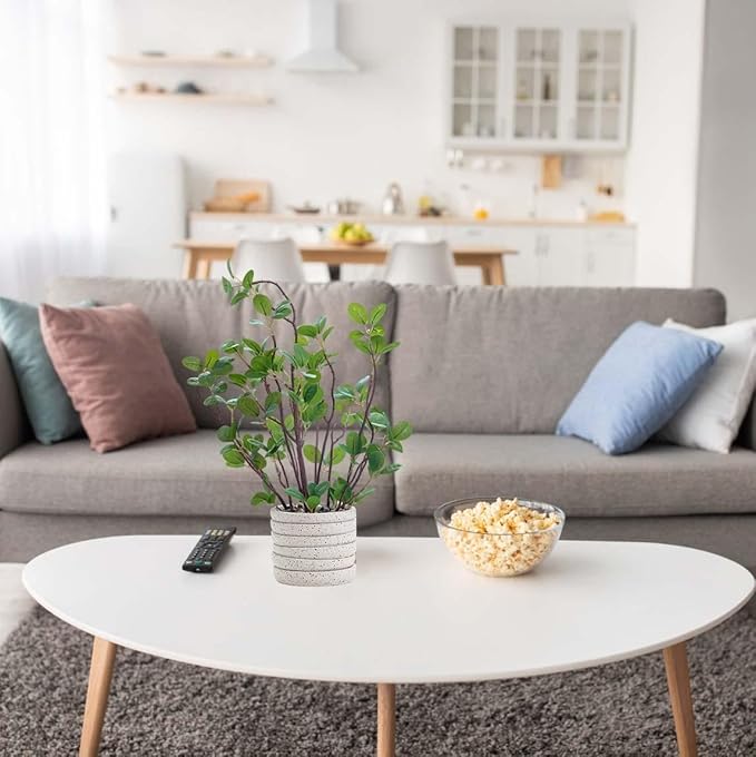 AlphaAcc 12.6" Artificial Plants Fiddle Leaf Fig Decorative Fake Plants Potted in White Round Concrete Planter Realistic Faux Plants Potted for Living Room Kitchen Bedroom Office and Tabletop Decor