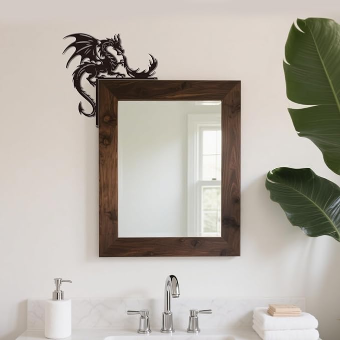 CUTHOLLOW 2Pcs Dragon Door Topper Sign Wall Art Decor, 9.8"x9.8" Metal Unique Hanging Above Door Frame Corner Accent for Living Room Front Door Hallway Bedroom Bathroom, Gift for Xmas Housewarming