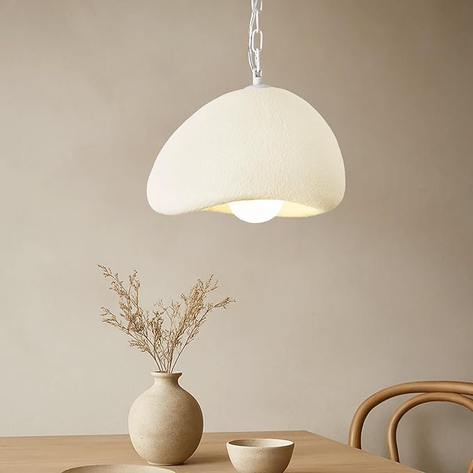 Wabi Sabi Pendant Lights,9.8in White Modern Pendant Light Resin Hanging Lamp Kitchen Island Lighting Modern Japandi Chandelier for Dining Room Bedroom Hallway Restaurant Foyer