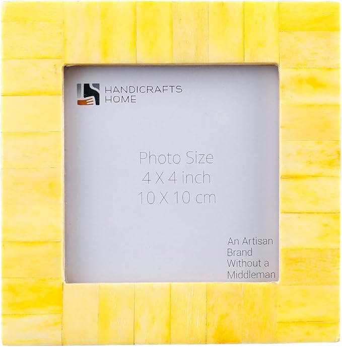 Handicrafts Home Yellow 4x4 Picture Frame for Christmas Decor & Holiday Gifting Handmade Photo Frame, Modern Minimalist Home Decor, Wedding Gift, Vintage Bone inlay Frames for Aesthetic & Living Room