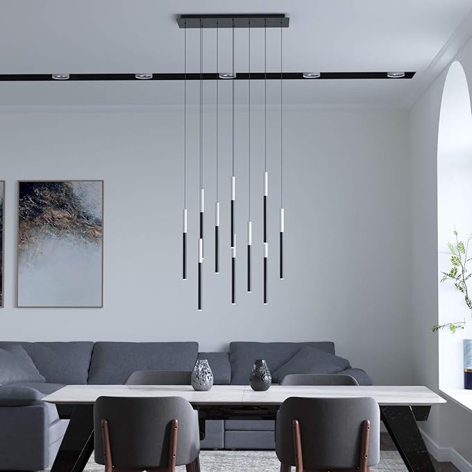ALTAIR 10 Mini Pendant Lighting White-Black - LED Hanging Light Fixture for Kitchen Island, Bar, Foyer - Cluster Pendants - Dimmable, Adjustable Wire, Lamp Bulb Included