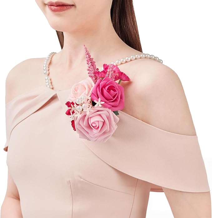 TINGE TIME Artificial Shoulder Corsages Flowers, Set of 2, Mother of The Bride Floral Corsage for Wedding Ceremony Anniversary Formal Dinner Party (Hot Pink)