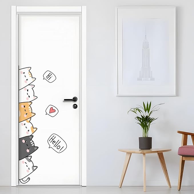 Cute Cartoon Cat Wall Decals – Removable Vinyl Stickers with Playful Peekaboo Cats & Speech Bubbles, Fun Wall Art for Home, Doorways, or Living Space Decoration