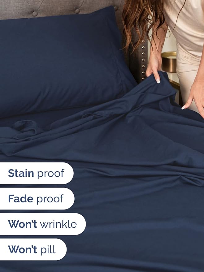 Extra Deep Queen Sheet Set - 6 Piece Breathable & Cooling Sheets - Hotel Luxury Bed Sheets Set - Easy & Secure Fit - Soft, Wrinkle Free & Comfy Sheets Set - Navy Blue Sheet Set with Extra Deep Pockets