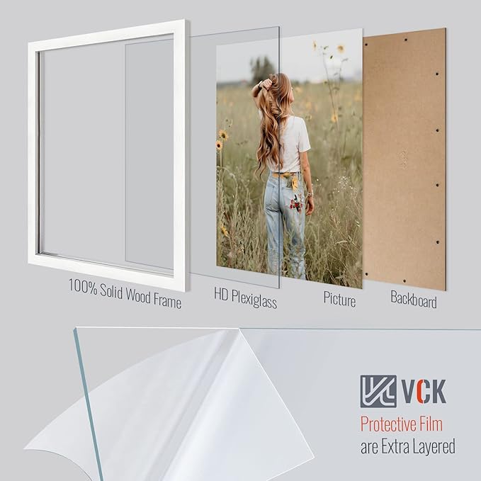 VCK 18x24 Poster Frame Set of 4 - White, Gallery-Quality Wood Picture Frames, 1.1-Inch Wide Border, Polished Plexiglass, Vertical or Horizontal Wall Display for Photo/Art/Prints, White